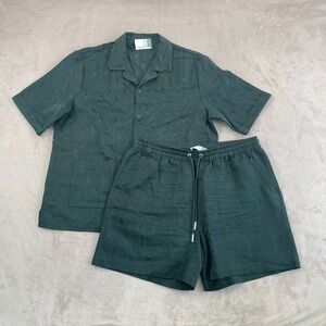 Kith Jacquard Faille Cedar Shorts Shirt Set Men Large Green Woven Kith Script